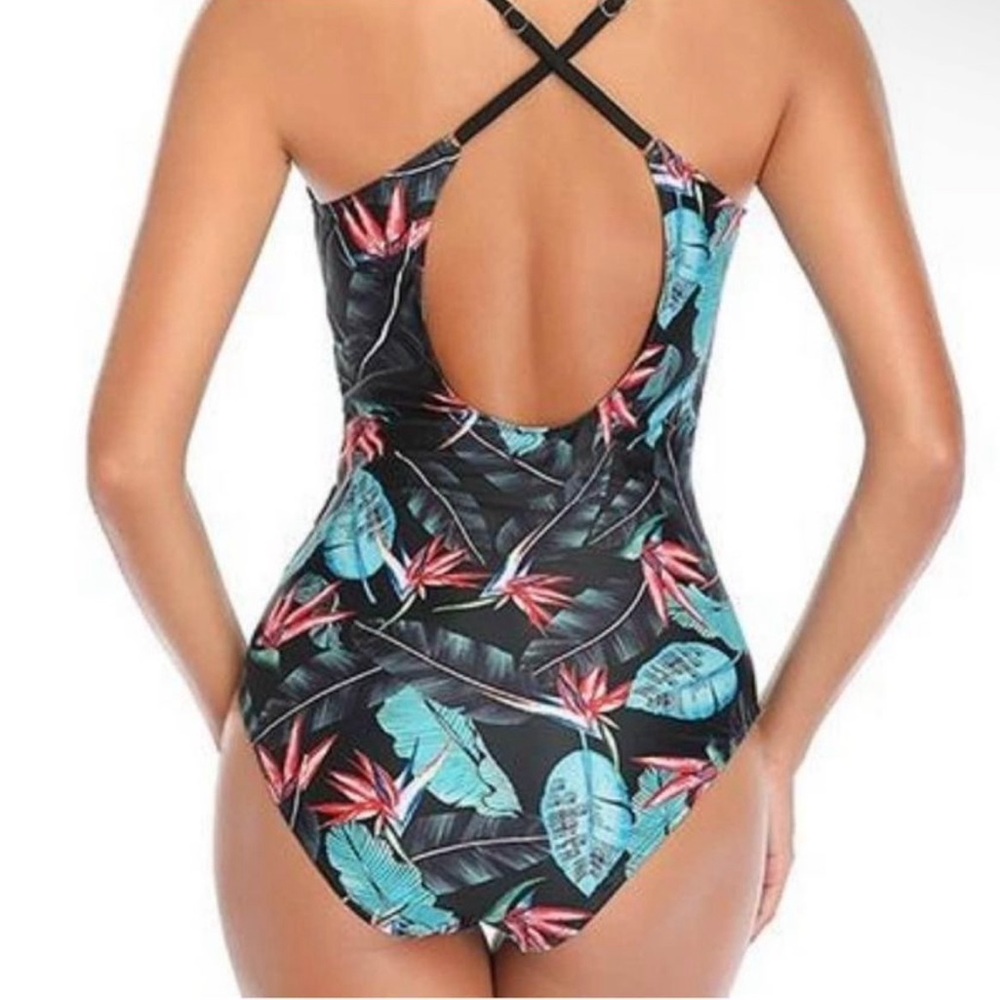 NWT Floral Black One-Piece Swimsuit - Picture 2 of 5